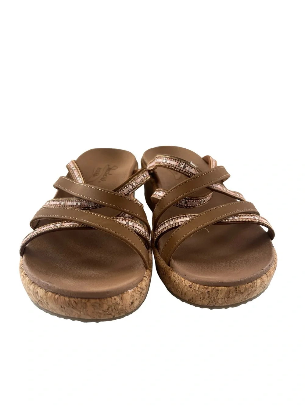 Skechers Arch Fit Beverley Wedge Sandal Cork Brown Beach Resort Womens Size 7